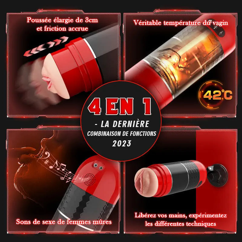 TANK 4 en 1 Masturbateur Cup, 7 mouvements de va-et-vient, chauffage intégré, voix féminine amovible