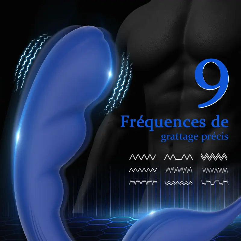 Blue Wing Double anneau pénien et masseur de prostate avec 9 vibrations