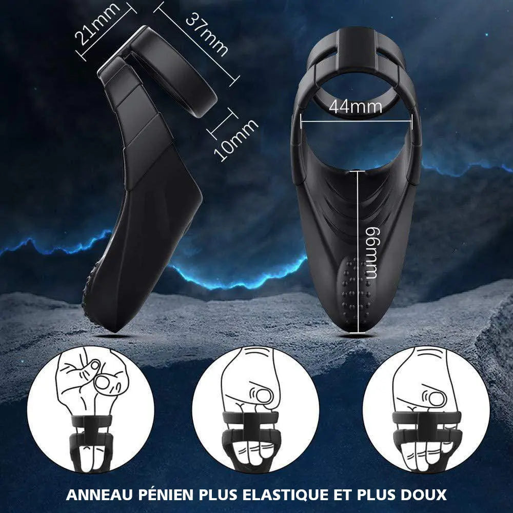 Double anneau de pénis avec 10 stimulations de points sensibles aux vibrations