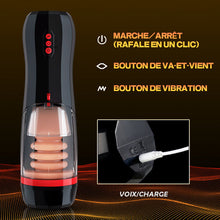 Charger l'image dans la galerie, 4 en 1 Masturbateur cup, 10 modes de vibration, 5 modes de va-et-vient et un mode d'aspiration avec interaction vocale pour une expérience polyvalente.