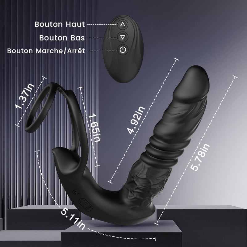 Jouet anal réaliste pour prostate avec 9 modes de vibrations et double anneau pour une stimulat