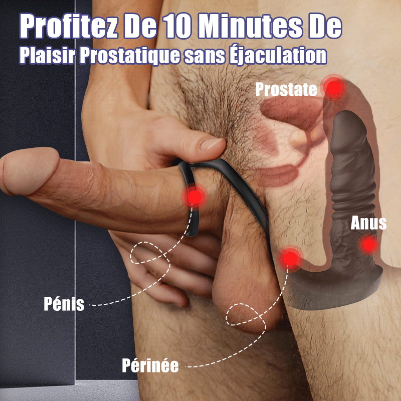 Jouet anal réaliste pour prostate avec 9 modes de vibrations et double anneau pour une stimulat