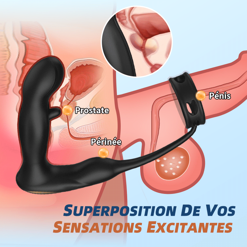 Masseur de prostate en silicone vibrant et battant avec anneau pénien