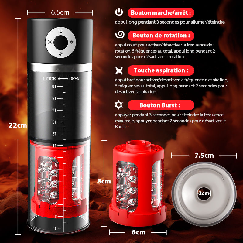 5 Rotation + 5 Aspiration 2-en-1 Godet de Masturbateur cup Pompe à pénis.