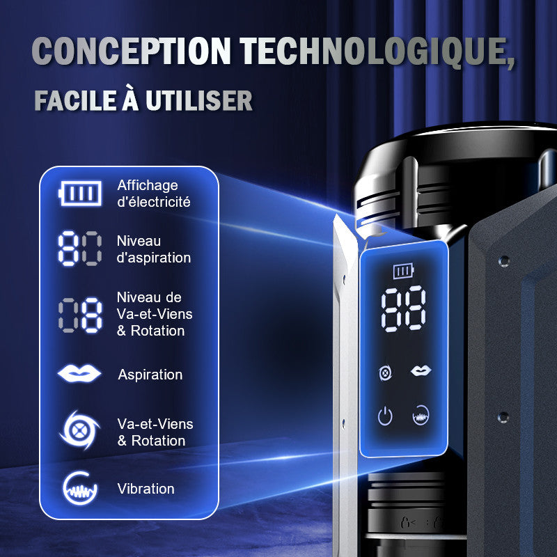 Masturbateur de fellation automatique 4 en 1 pour hommes, 100% étanche, La langue réaliste tourne à 360° pour lécher et taquiner chaque point sensible du gland.