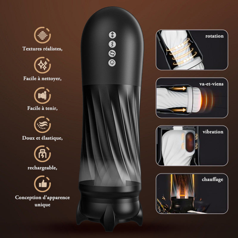 ROCKET Masturbateur 3 Rotation 5 Vibration+Va-et-Viens chauffant