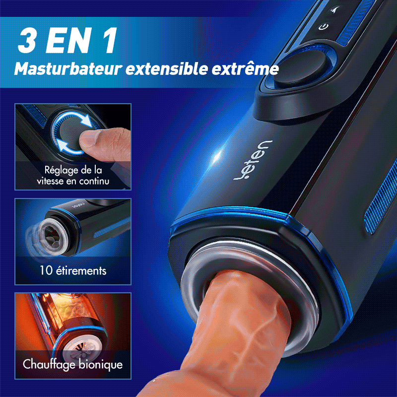 Leten-X9 IV Masturbateur masculin rétractable, chauffant et audible