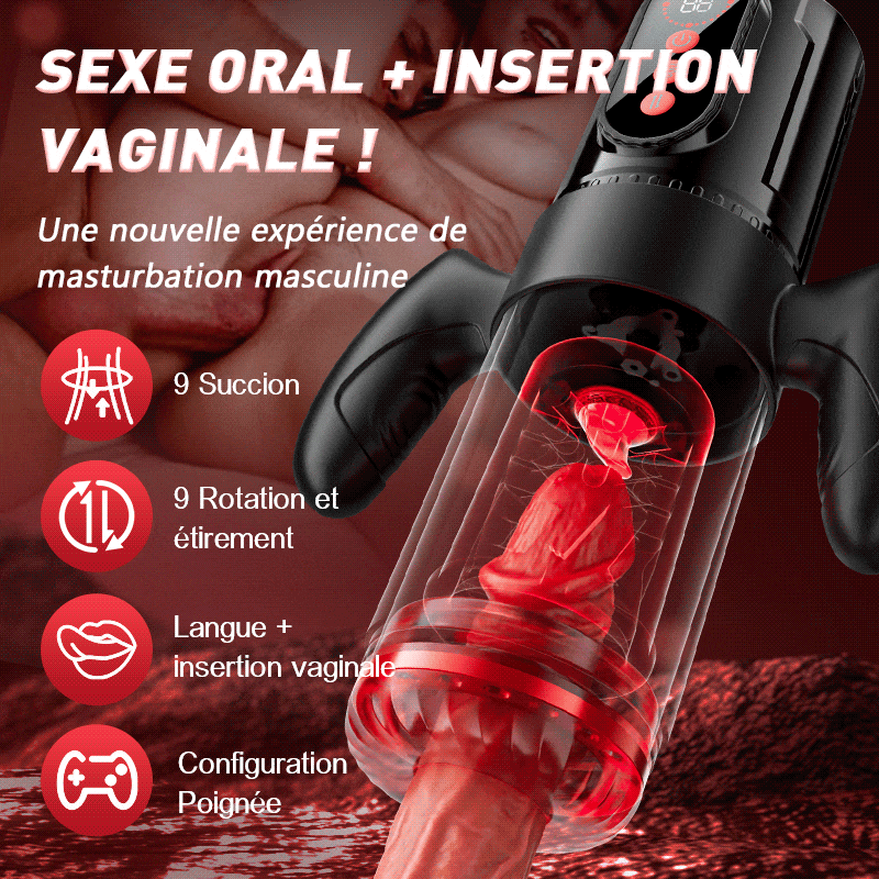 Terminator - Sexe oral x vaginal ! 9 rotations télescopiques+9 succions Masturbateur masculi