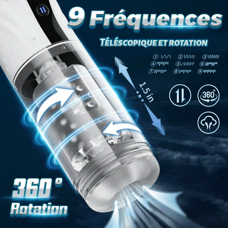 【Nouveau】9 Aspirer&Pousser&Tourner LCD Masturbateur Cup avec fonction vocale