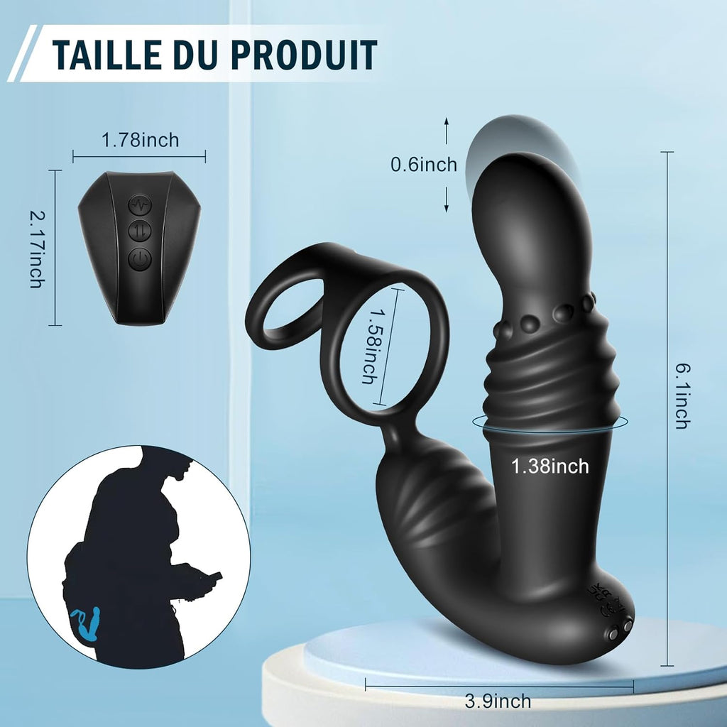 Masseurs de Prostate Sex Toys Anals avec Anneaux de Pénis, Vibromasseur Anal Télécommandé avec 10 Modes de Poussée & de Vibration, Vibrateur Gode Anal Plug Anal Vibrant Sextoy pour Hommes et Couple