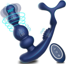 Charger l'image dans la galerie, Vibromasseur anal pour homme - 4 en 1 Stimulation de la prostate - Télécommande Perles anales Godemichet anal avec double anneau pénien 10 vibrations & 3 modes rotation Masseur de prostate Plug anal