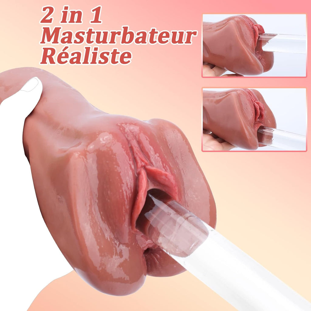 2 EN 1 Masturbeuse Homme Masturbateur Réaliste, Poche Chatte Réaliste Vaginette Silicone Anal Sex Toy Masturbateurs Masculins Sextoyse