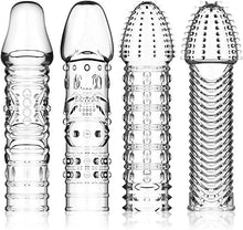 Charger l'image dans la galerie, Manchons de Pénis en Silicone Gaines de Pénis à Stimulation Intensive de Particules Transparentes Retarder L'éjaculation Améliorer La Couverture D'agrandissement Du Coq D'érection (jeu de 4)