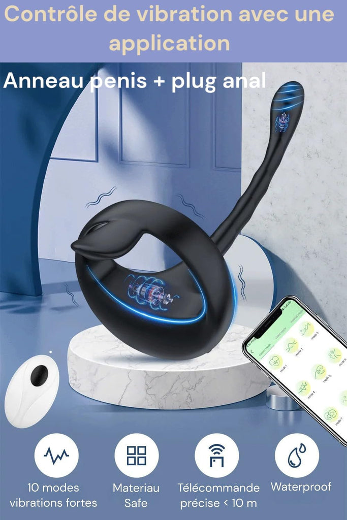 Sextoys plug anal - 5 EN 1 APP Masseurs de Prostate Vibrant avec Anneaux de Pénis - 10 Modes de Vibration -Télécommandé -Jouets Sexuels pour la Stimulation Anale Couple, Étanche