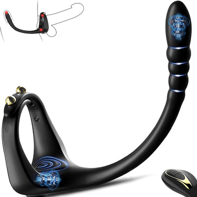 Anneaux de pénis vibrant stimulation de la prostate, 10 modes de vibration et deux moteurs puissants, En silicone innovant avec un design ajustable