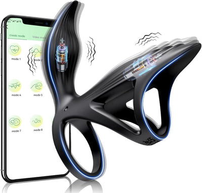Anneaux Péniens Vibrants avec App, Vibrateur d'Anneaux Péniens à Deux Moteurs, Jouets Sexuels pour Adultes à Distance pour le Plaisir des Hommes, Masseur de Coq à 7 Vibrations Puissantes pour Hommes