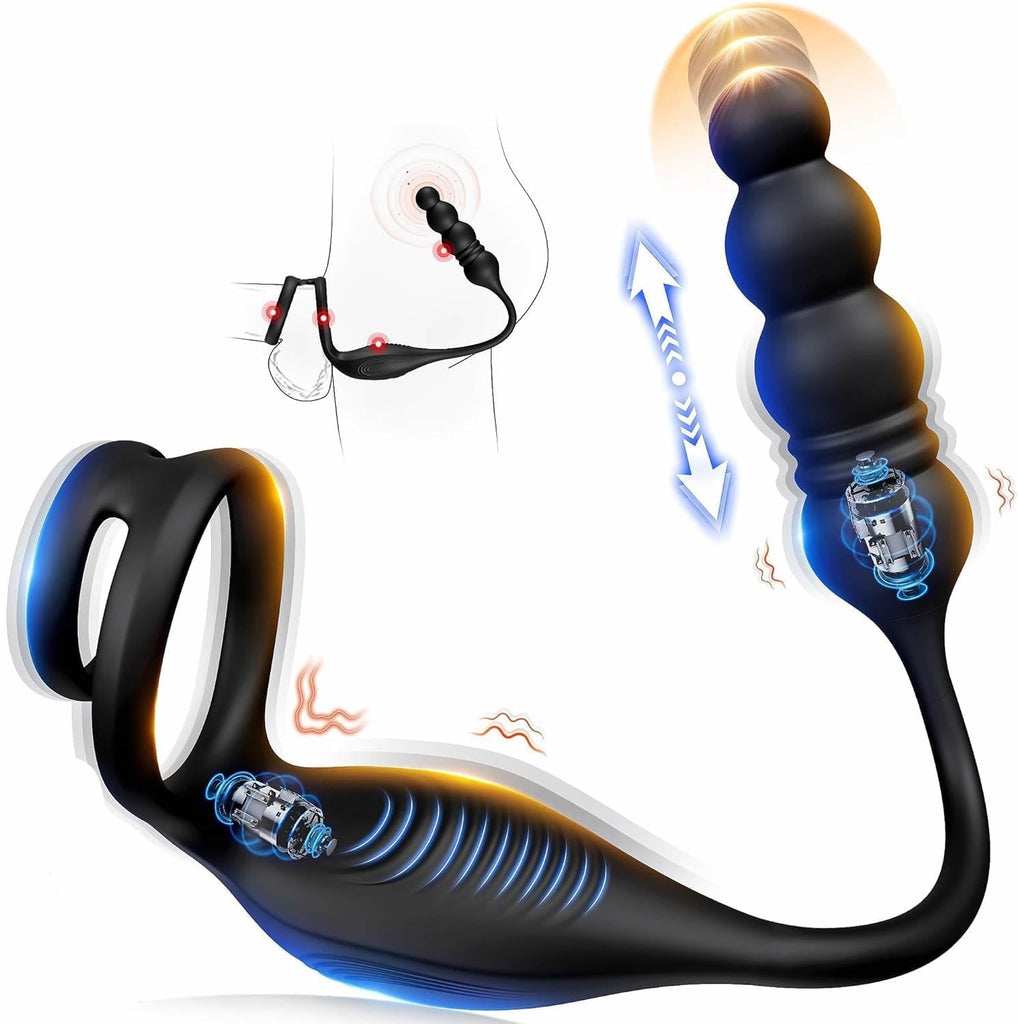 Plug Anal Vibrant Vibromasseur Sex toyÌs Homme Masseurs de Prostate Sextoy Homme Sex avec Anneau PĂ©nien Sex Toys Anals Gode Sextoyse Couple Plaisir 9 Mode TĂ©lescopique