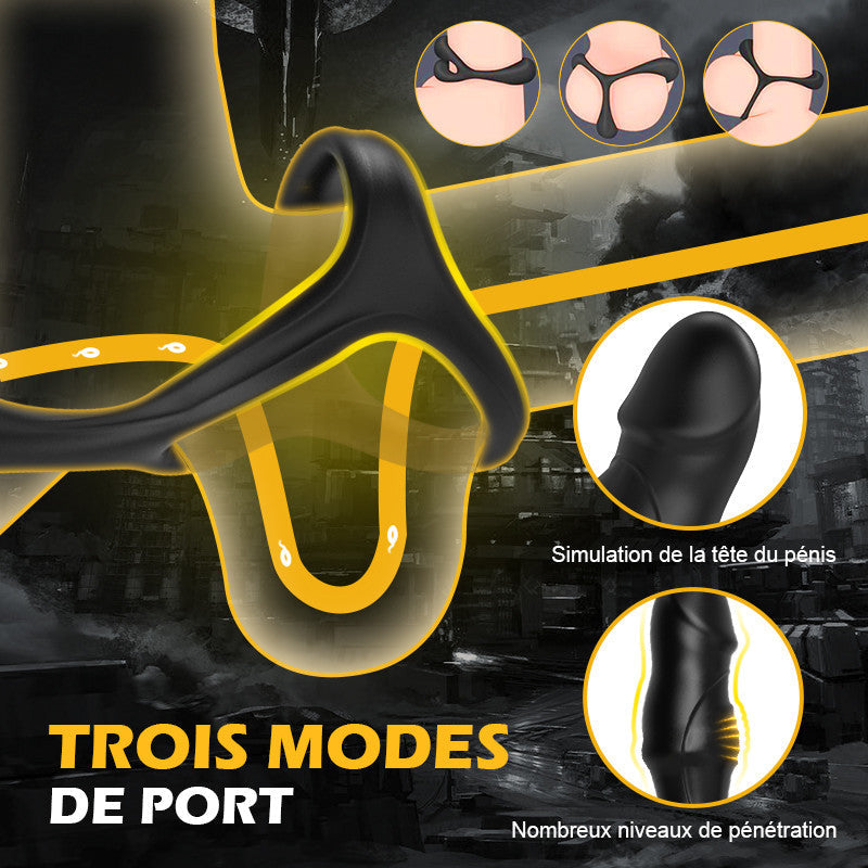Masseur de prostate 9 Vibration & 9 va-et-vient de billes & 9 tapotements avec cockring
