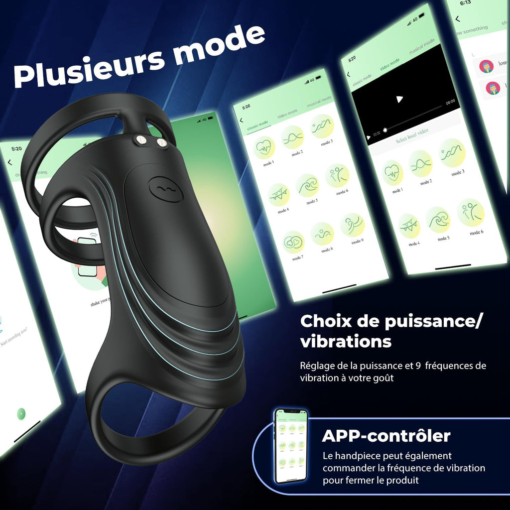 Anneaux de PĂ©nis Sex Toys, Silicone Anneau Penien - Anneau Homme Vibrant avec 9 Modes de Vibration pour homme, Cockring Sex ToyÌs Couple Ă  Distance, Jouets Pour AmĂ©liorer les Performances Sexuelles