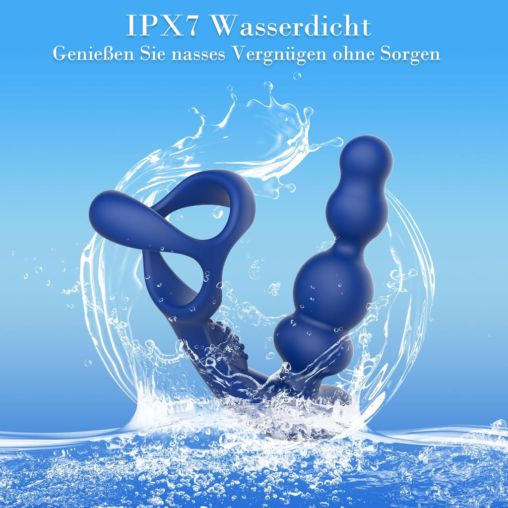 Vibromasseur anal pour homme - 4 en 1 Stimulation de la prostate - Télécommande Perles anales Godemichet anal avec double anneau pénien 10 vibrations & 3 modes rotation Masseur de prostate Plug anal