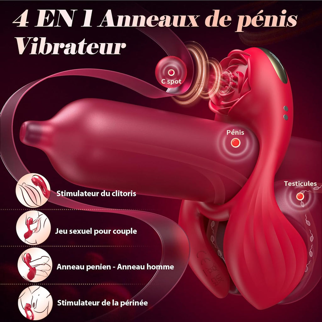 Sex Toýs Couple Anneau Penien - Anneau Homme 4en1 Sex Toýs Homme Anneaux de Pénis Anneau Vibrant Pénis Homme Vibromasseur Clitoridien Sextoyse Couple Plaisir Cockring 3 Moteurs 7 Modes de Vibration
