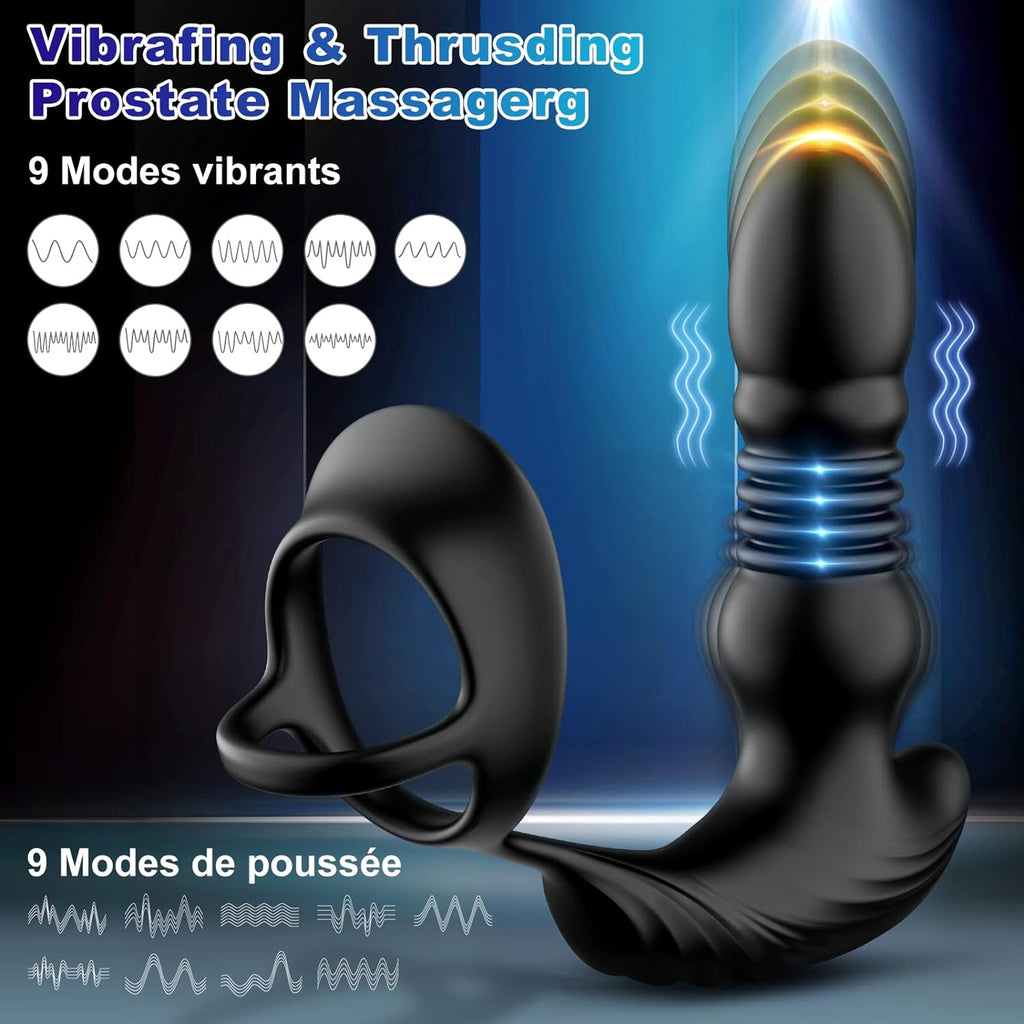 Masseurs de Prostate Vibrant avec Anneaux de PĂ©nis avec 9 Modes de PoussĂ©e & de Vibration, zadicc Vibrateurs Anaux TĂ©lĂ©commandĂ© pour Jouets Sexuels pour la Stimulation Anale Couple,Ătanche,