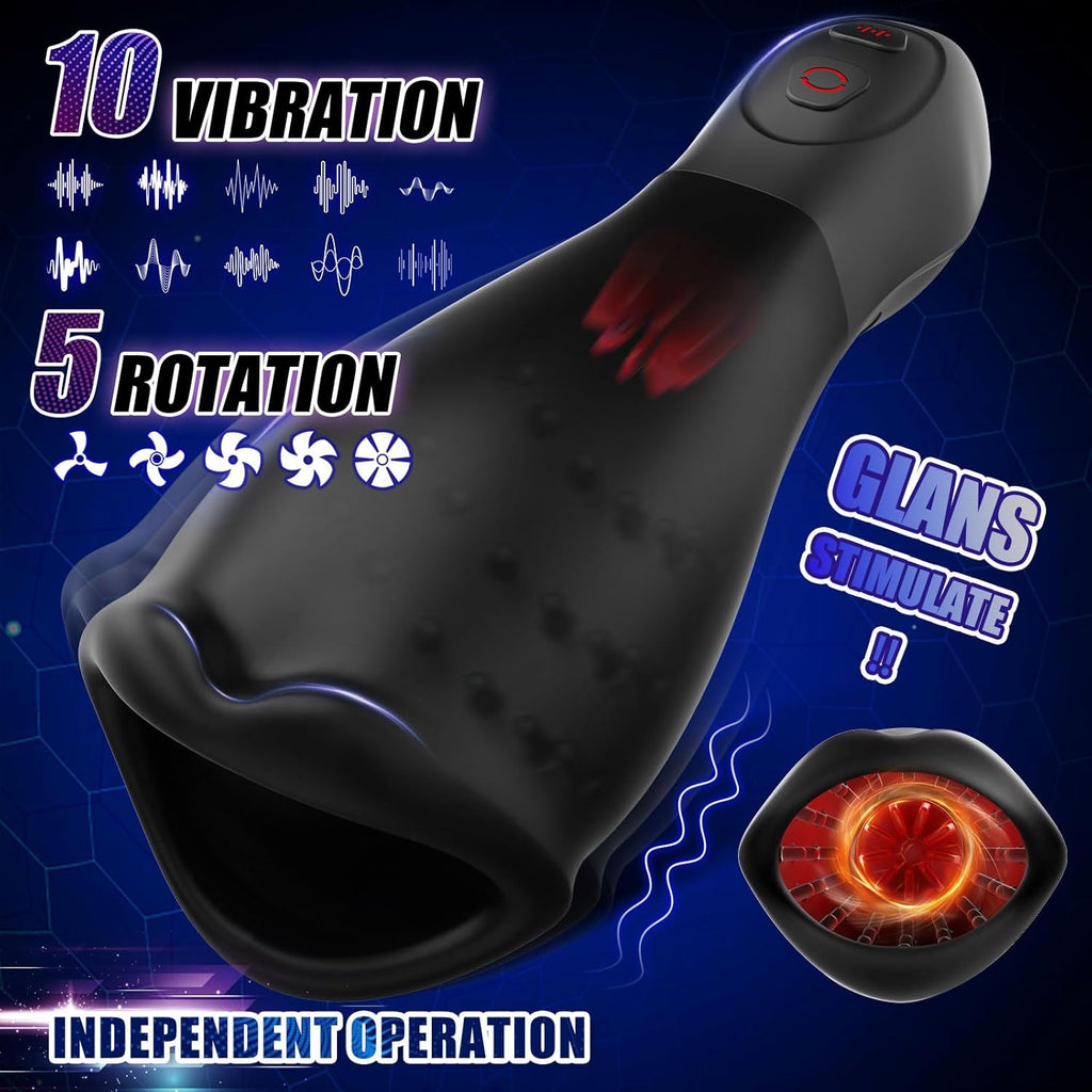 Masturbateurs Masculins Sex Toys, Automatique Masturbateur Homme avec 5 Modes de léchage de langue rotatifs & 10 Modes de Vibration, Enveloppé à 360° Penisse Vibromasseurs
