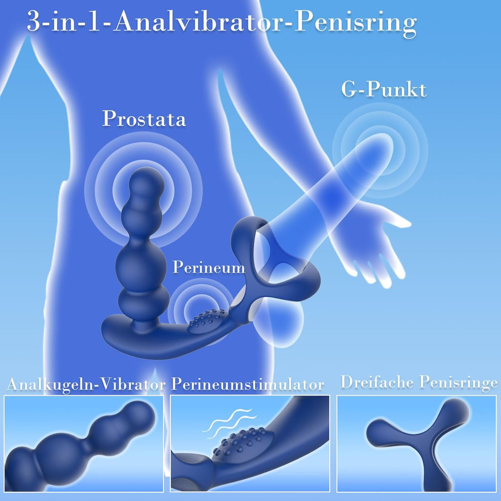 Vibromasseur anal pour homme - 4 en 1 Stimulation de la prostate - Télécommande Perles anales Godemichet anal avec double anneau pénien 10 vibrations & 3 modes rotation Masseur de prostate Plug anal