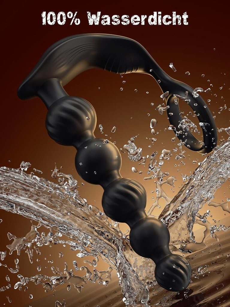 Plug anal masseur de prostate, anneau phallique avec 10 modes de vibration, stimulation de la prostate avec 5 boules anales, jouets sexuels étanches pour couples