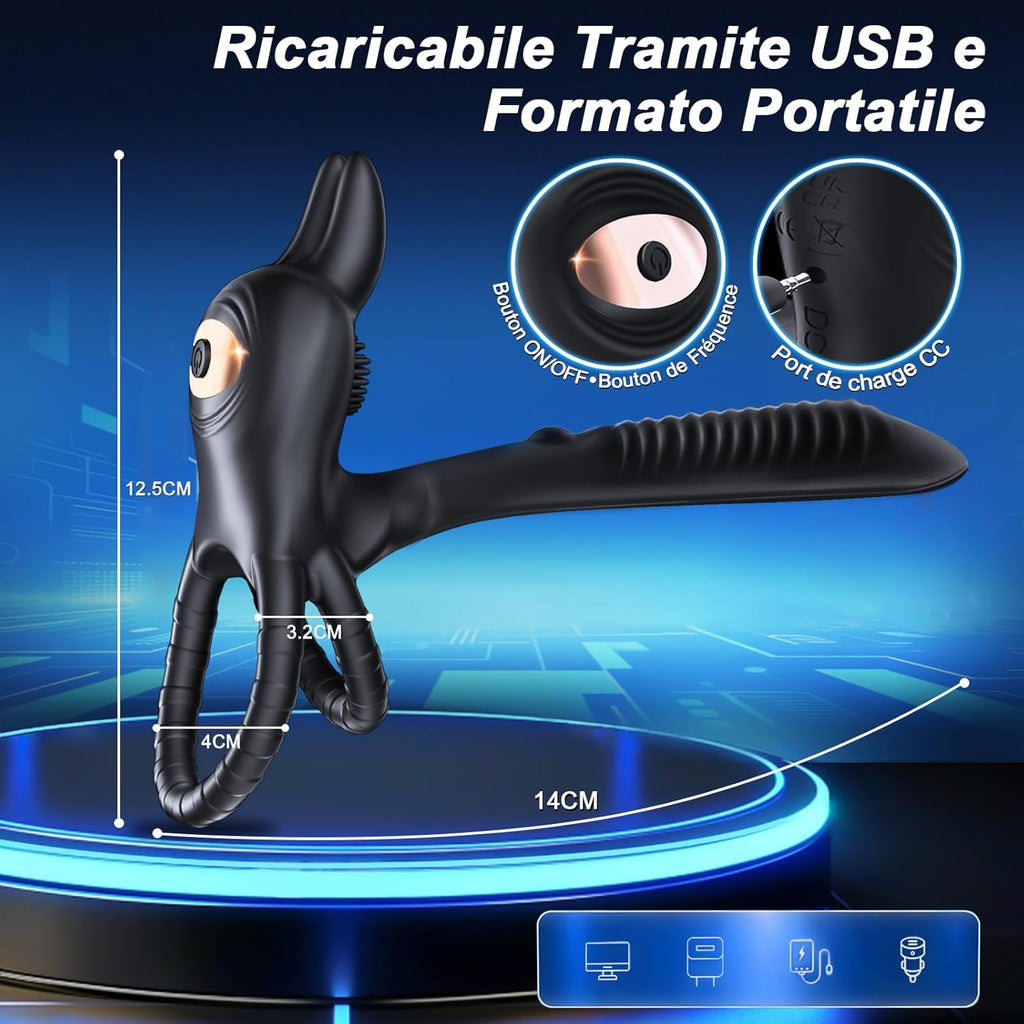 Anneau Homme Vibrant 4 in 1 Sextoy Anneau Vibrant Pénis Vibromasseur Clitoridienne 10 Modes Anneaux de Pénis Sextoyse Couple Plaisir Cockring Vibro Sex Toys