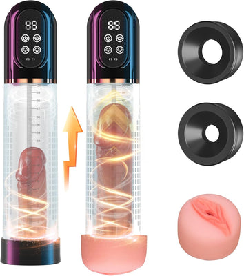 Pompe à Pénis Sex Toys Homme Masturbeuse, Jouet Adulte pompe à vide électrique pour pénis avec chatte de poche 4+3 modes d'aspiration, Sextoy Pompe à Vide Extender avec 2 anneaux en silicone