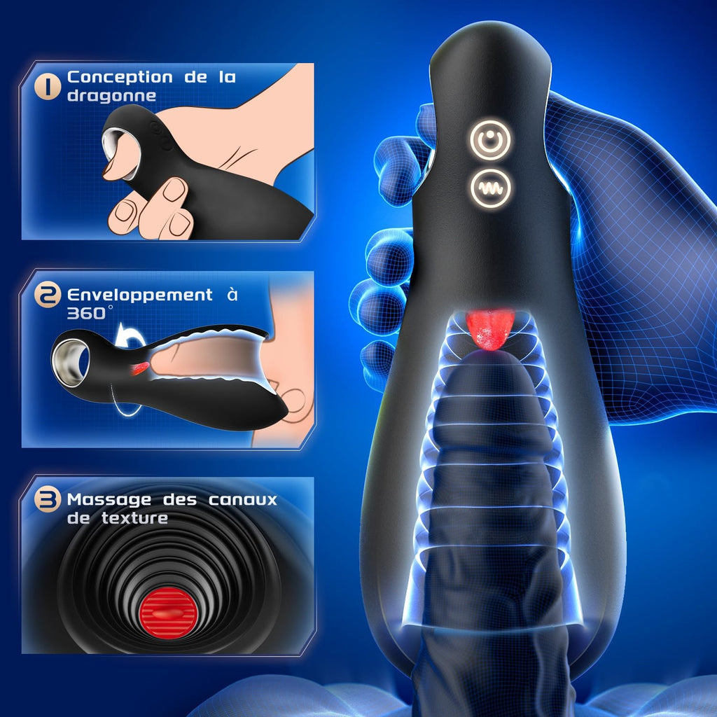 Masturbateurs Masculins Sex Toys, Automatique Masturbateur Homme 3D Vaginette Sextoy, Masturbeuse Homme avec 5 Modes pour lécher la langue&10 Modes de Vibration, Enveloppé à 360° Penisse Vibromasseurs