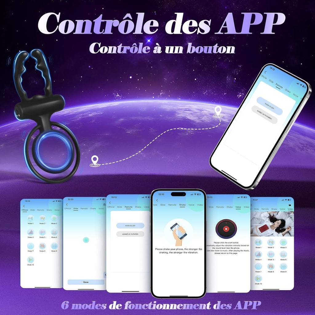 Anneau Penien - Anneau Homme Vibrant Sex ToyÌs Couple Vibromasseur, Femme Clitoridien Puissant - Rechargeable, prĂȘt pour la douche et dure jusqu'Ă  60 minutes, 10 Modes de Vibration et ContrĂŽle des APP