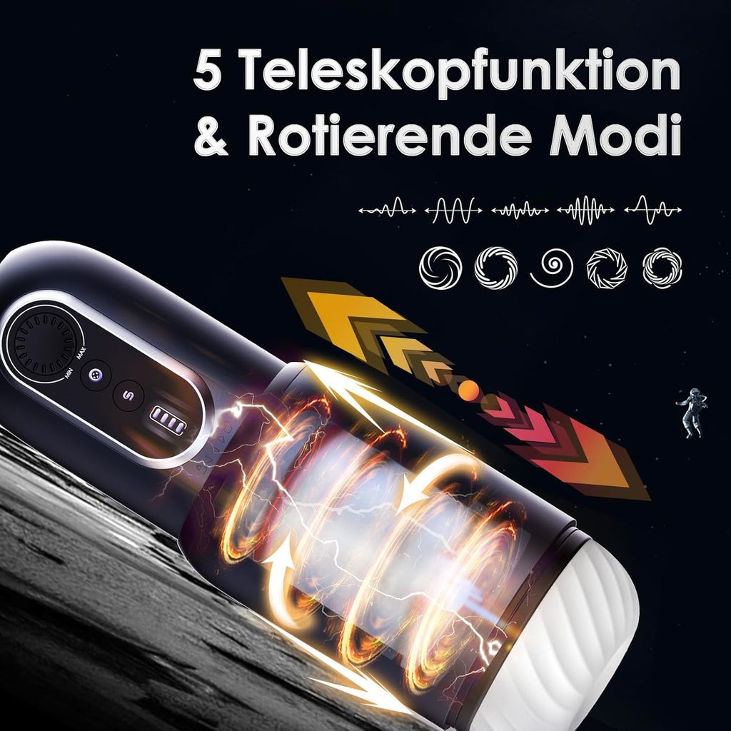 Masturbeuse Homme Mains Libres avec Ventouses, Masturbateurs Masculins électrique Sex Toys, 5 Rotations Télescopiques et 5 Modes d'Aspiration, Vaginette Chatte de Poche Réaliste 3D Masturbateur Homme