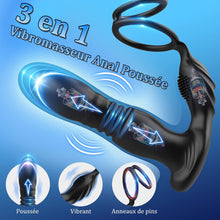 Charger l'image dans la galerie, 3 EN 1 Masseurs de Prostate Vibrant avec Anneau Pénien, Vibrateur Anal Télécommandé, Plug anal gode vibrateur avec 10 modes de poussée vibrant portabl Pour Couple