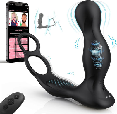 3 EN 1 Masseurs de Prostate Vibrant avec Anneau Pénien, Sex Toys Vibromasseurs Homme à Distance avec Télécommandé App, Plug Anale Gode Vibro-masseurs avec 10 Modes de Poussée Vibrant pour Couple