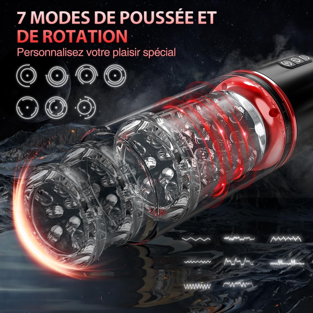 Masturbâteur Homme Mains Libres Vibromasseur Sextoy Homme, 7 Télescopiques & Rotation Masturbateur Automatique Masculin Sextoyse Homme Sexmasturbâteur, 3D Soft Vaginette Masturbâteur Succion Sex Toys