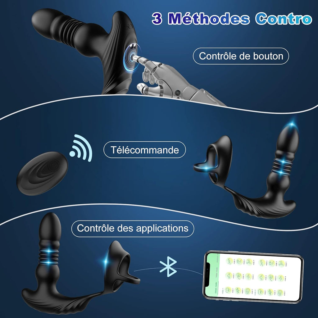 Masseurs de Prostate Vibrant avec Anneaux de PĂ©nis avec 9 Modes de PoussĂ©e & de Vibration, zadicc Vibrateurs Anaux TĂ©lĂ©commandĂ© pour Jouets Sexuels pour la Stimulation Anale Couple,Ătanche,