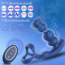 Charger l'image dans la galerie, Vibromasseur anal pour homme - 4 en 1 Stimulation de la prostate - Télécommande Perles anales Godemichet anal avec double anneau pénien 10 vibrations & 3 modes rotation Masseur de prostate Plug anal