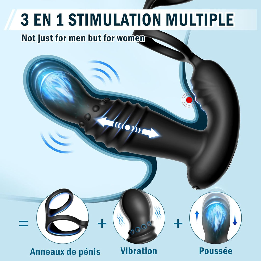 Masseurs de Prostate Sex Toys Anals avec Anneaux de Pénis, Vibromasseur Anal Télécommandé avec 10 Modes de Poussée & de Vibration, Vibrateur Gode Anal Plug Anal Vibrant Sextoy pour Hommes et Couple