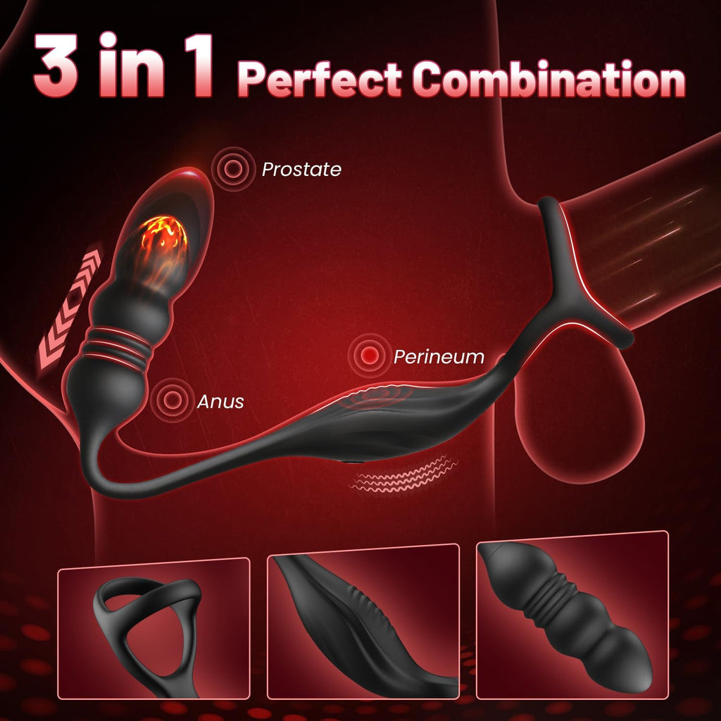 Vibromasseur pour Homme Sex Toys, Plug Anal Vibrant Sex toýs Homme Masseurs de Prostate Sextoy Homme Sex avec Anneau Pénienn, Sex Toys Anals Gode Vibro-masseur 9 Mode Télescopique & Vibrations