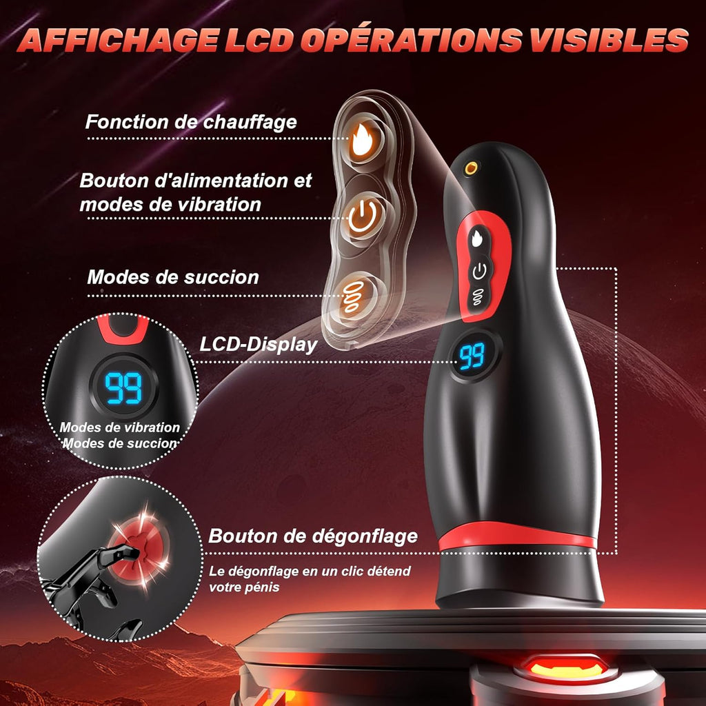 Masturbateurs Masculins Sex Toýs Homme, Support de téléphone Masturbâteur Homme Mains Libres avec 9 Succion et 9 Vibration, 3D Vaginette Ultra Réaliste Bouche Sexy Fonction de chauffage Sex Toys, APP