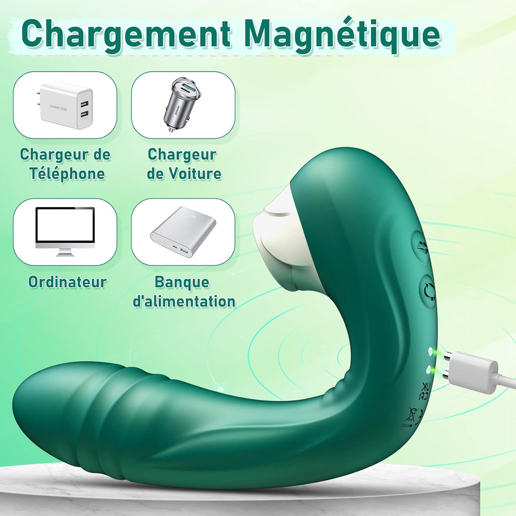 Vibromasseur en Silicone Point G pour Femme,Clitoris Vibrator avec 10 Modes de Poussée et de Léchage,Étanche Jouets Sexuels Rechargeables avec Stimulation Anale pour Couple, Adultes