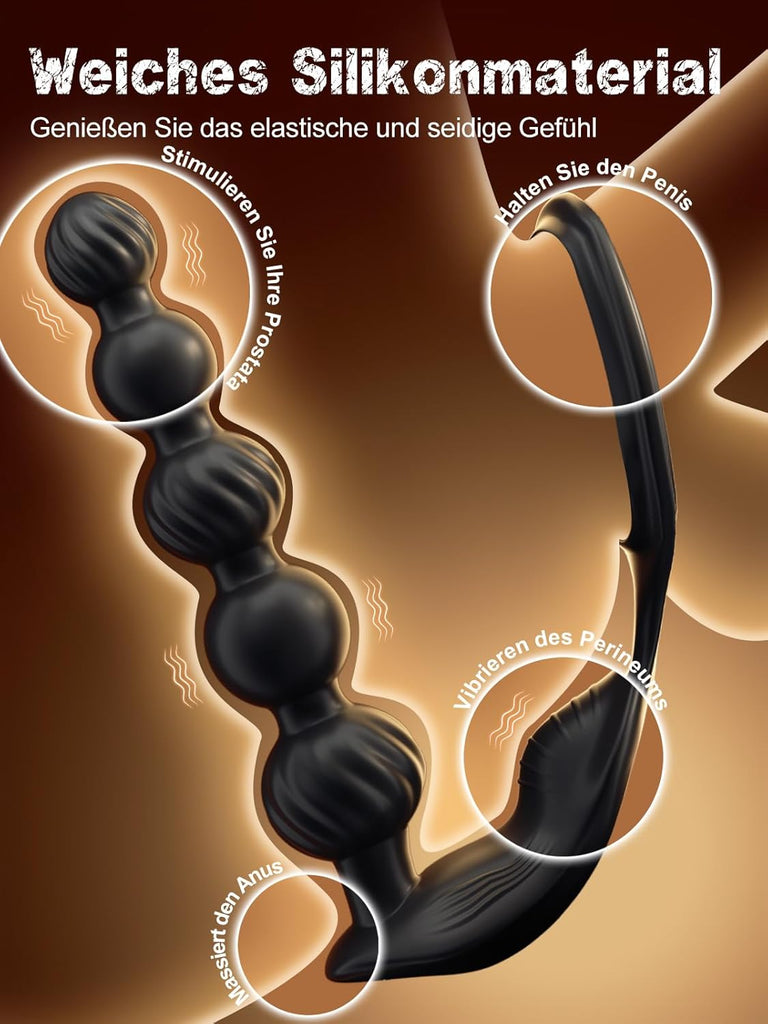 Plug anal masseur de prostate, anneau phallique avec 10 modes de vibration, stimulation de la prostate avec 5 boules anales, jouets sexuels étanches pour couples