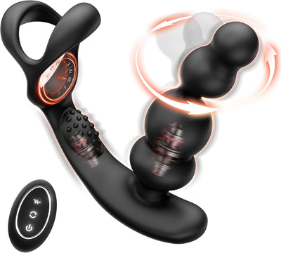 4 EN 1 Vibrant Masseurs de Prostate avec Anneau Pénien pour Couple, Vibromasseurs Sex Toys pour Stimulateur Testiculaire et Prostate Homme, Medical Silicone Penis Ring avec 3+10 Modes, Durable