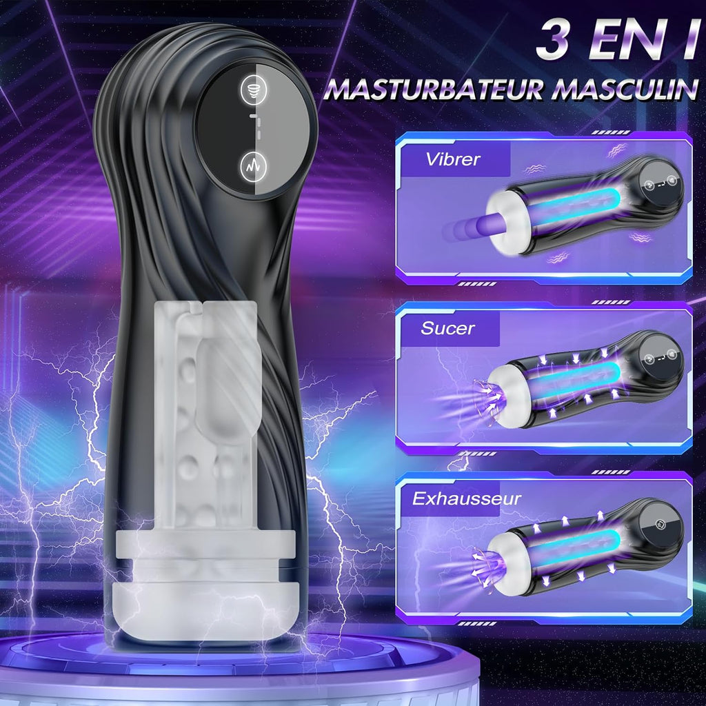 Masturbateurs Masculins Sex ToyÌs Homme - Masturbateur Homme avec 7 Succion & Vibration & Ăchappement,MasturbĂąteur Homme Mains Llibres avec Ăcran LCD & 3D Vaginette Ultra RĂ©aliste, Sex Toys Couple.