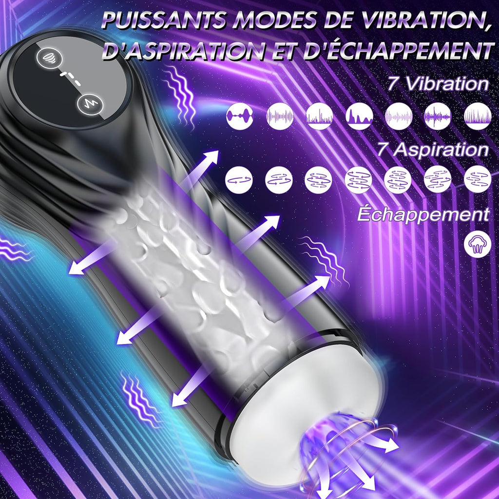Masturbateurs Masculins Sex ToyÌs Homme - Masturbateur Homme avec 7 Succion & Vibration & Ăchappement,MasturbĂąteur Homme Mains Llibres avec Ăcran LCD & 3D Vaginette Ultra RĂ©aliste, Sex Toys Couple.