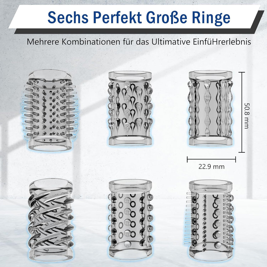 Manchette pour pénis, lot de 6 manchons pour pénis Fallinsexy Manchon pour pénis réutilisable transparent pour agrandissement du pénis, jouets sexuels pour hommes, manchon pour pénis pour améliorer