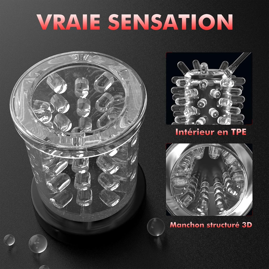 Masturbâteur Homme Mains Libres Vibromasseur Sextoy Homme, 7 Télescopiques & Rotation Masturbateur Automatique Masculin Sextoyse Homme Sexmasturbâteur, 3D Soft Vaginette Masturbâteur Succion Sex Toys