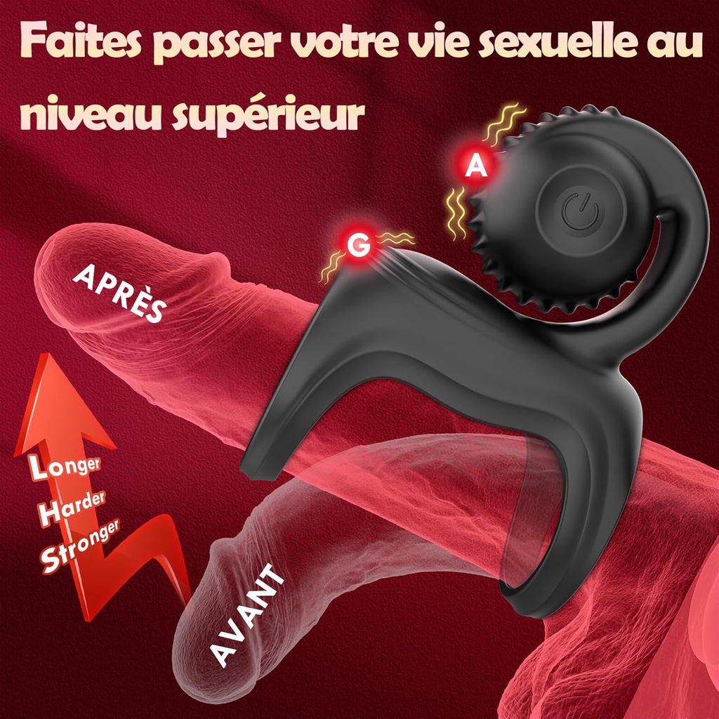 Anneau Penien - Anneau Homme Vibrant Sex Toys, Double Anneaux de Pénis Sex Toýs Couple Vibromasseurs pour Homme, Anneau Vibrant Pénis Homme avec 10 modes, Stimulateur Clitoridien pour Couple